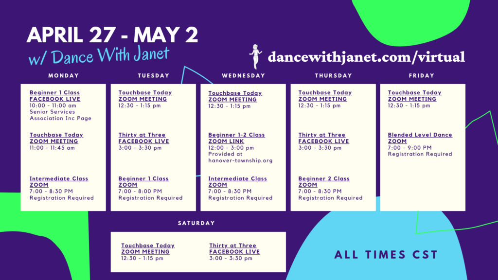 DWJ Schedule for Week of 4/27 - 5/2 2020 - Dance Instruction With A